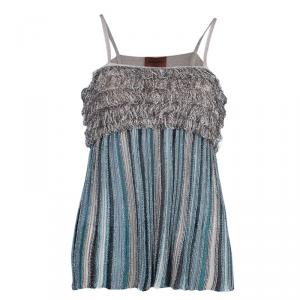 Pre Owned M Missoni Tiered Fringe Metallic Knit Top M
