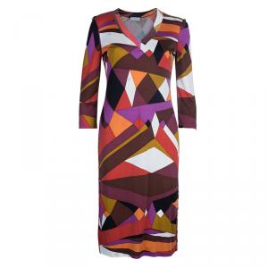 Pre Owned Emilio Pucci Geometric Silk Jersey Dress M