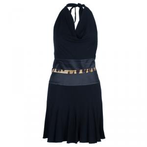 Pre Owned Roberto Cavalli Black Leopard Print Contrast Dress M