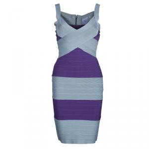 Pre Owned Herve Leger Limited Edition Maui Grey And Purple Bandage Dress S