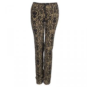 Pre Owned Roberto Cavalli Gold Damask Trousers M