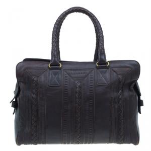 Pre Owned Bottega Veneta Chocolate Brown Leather Boston Bag