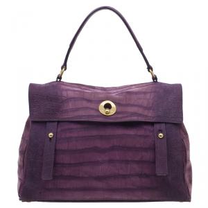 Pre Owned Saint Laurent Paris Purple Croc Embossed Muse Tote