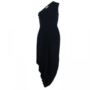 Pre Owned Michael Kors Black One Shoulder Crepe Maxi Dress S
