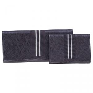 Pre Owned Dunhill Brown Leather Stripe Long Wallet with Card Holder
