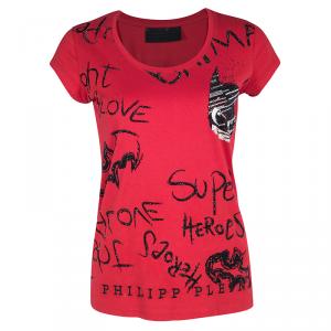  Philipp Plein Couture DC Comics Red Batman Embellished T-Shirt XS