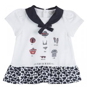 Armani Baby White Printed Knit Bow Detail Dress 6 Months