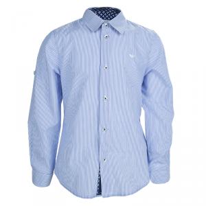 Armani Junior Blue Striped Long Sleeve Buttondown Cotton Shirt 6 Yrs