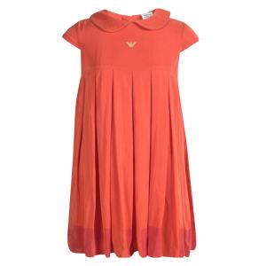 Pre Owned Armani Junior Red Peter Pan Collar Cap Sleeve Dress 7 Yrs