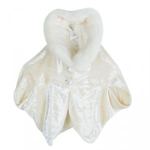 Baby Dior Boutique Cream Velvet Fur Collar Detail Cape 3 Months