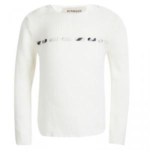 Burberry Off White Knitted Novacheck Insert Detail Long Sleeve Top 3 Yrs