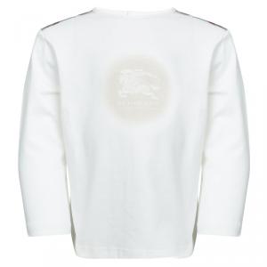 Burberry White Cotton Printed Nova Check Shoulder Detail Long Sleeve Top 18 Months