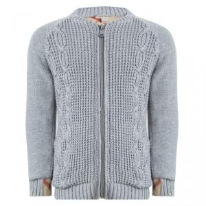 Burberry Grey Cable Knit Zip Front Cardigan 4 Yrs