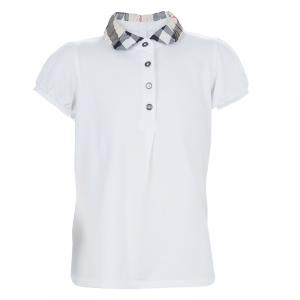 Burberry Children White Gathered Novacheck Collar Polo T-Shirt 7 Yrs