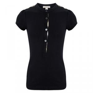 Burberry Black Cotton Nova Check Shoulder Detail Top 8 Yrs