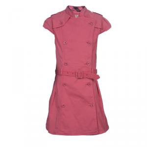 Pre Owned Burberry Pink Cap Sleeve Belted Trench Dress 10 Yrs