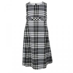 Burberry Monochrome Checked Gabardine Pleated Sleeveless Dress 10 Yrs
