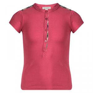  Burberry Red Cotton Nova Check Shoulder Detail Top 6 Yrs