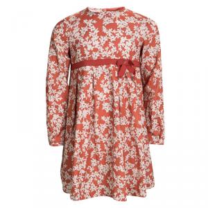 CH Carolina Herrera Orange Floral Printed Bow Detail Dress 4 Yrs