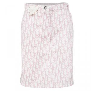Dior White and Pink Monogrammed Denim Skirt 12 Yrs