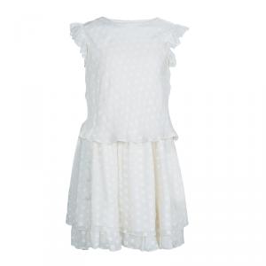 Dior Off White Polka Dot Print Ruffle Detail Top and Dress Set 10 Yrs