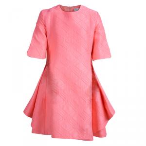 Dior Neon Pink Textured Flared Bottom Short Sleeve Dress 12 Yrs