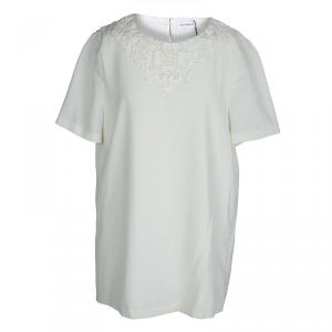 Pre Owned Dolce and Gabbana Cream Lace Detail Short Sleeve Silk Blouse 11/12 Yrs