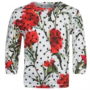 Pre Owned Dolce and Gabbana Floral and Polka Dot Print Buttondown Cotton Cardigan 8Yrs