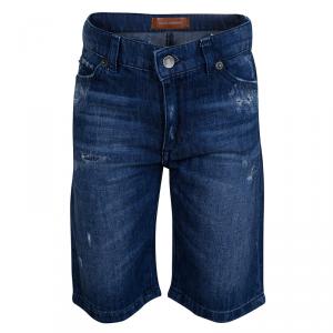 Dolce and Gabbana Indigo Dark Wash Distressed Denim Bermuda Shorts 6 Yrs