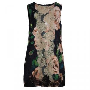 Dolce And Gabbana Black Floral Print Lace Detail Sleeveless Dress 9/10 Yrs