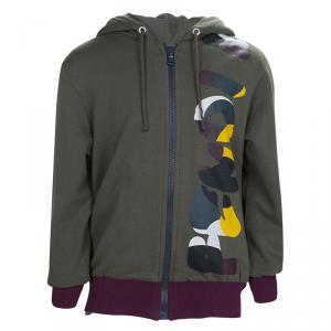 Fendi Olive Green Cotton Zip Detail Printed Hoodie 6 Yrs