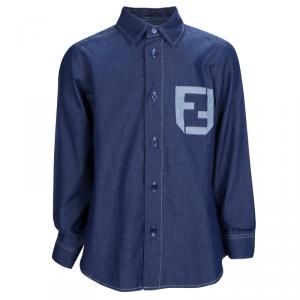 Fendi Indigo Chambray Long Sleeve Buttondown Shirt 6 Yrs