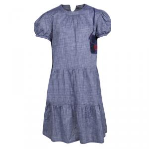 Fendi Blue Cotton Chambray Logo Patch Detail Dress 10 Yrs