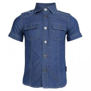 Gucci Indigo Chambray Short Sleeve Buttondown Shirt 4 Yrs