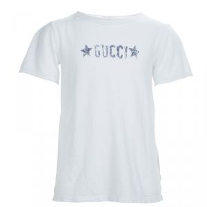 Gucci White Slub Jersey Logo Print T-Shirt 6 Yrs