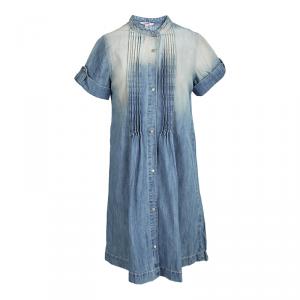 Junior Gaultier Indigo Light Wash Faded Effect Denim Pintuck Detail Dress 10 Yrs