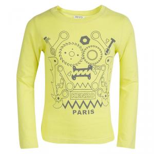 Kenzo Kids Yellow Printed Long Sleeve Crew Neck T-Shirt 6YRS