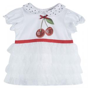 Monnalisa White Cherry Printed Tiered Dress 6 Months