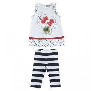 Monnalisa Bebe White Printed Jersey Tunic and Leggings Set 6 Months