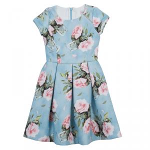 Monnalisa Blue Floral Print Short Sleeve Dress 5 years