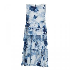 Monnalisa Blue Floral Printed Sleeveless Tiered Dress 8 Yrs