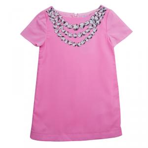 Moschino Kids Pink Necklace Print Short Sleeve Dress 4 Yrs