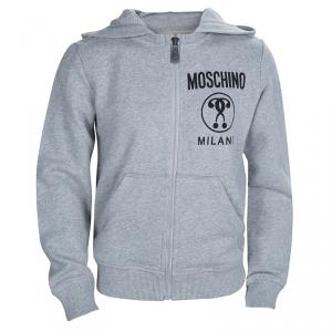 Moschino Kid Grey Zip Front Hooded Sweatshirt 8 Yrs