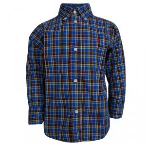 Pre Owned Ralph Lauren Blue Checked Cotton Long Sleeve Buttondown Shirt 2 Yrs