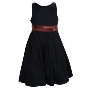 Pre Owned Ralph Lauren Black Cotton Tartan Checked Belt Detail Sleeveless Dress 4 Yrs