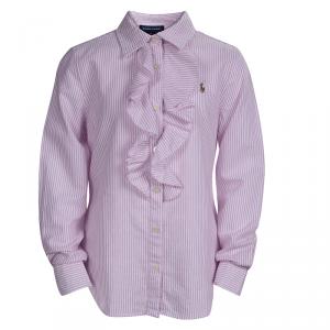 Ralph Lauren Pink Cotton Striped Ruffle Detail Button Front Shirt 10 yrs