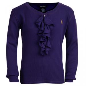 Ralph Lauren Purple Rib Knit Ruffle Detail Long Sleeve Top 7 Yrs