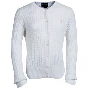 Ralph Lauren White Cable Knit Button Front Cardigan 8-10 Yrs