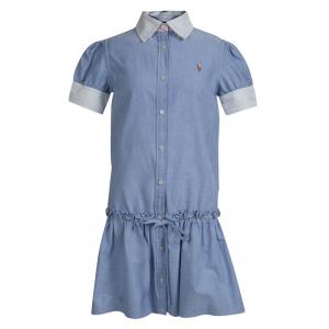 Ralph Lauren Blue Cotton Drop Waist Shirt Dress 7 Yrs