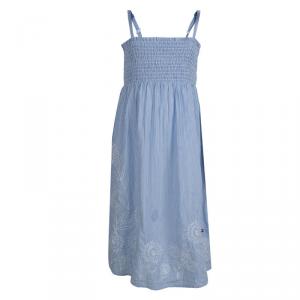 Tommy Hilfiger Blue Striped Cotton Embroidered Smocked Dress 4 Yrs